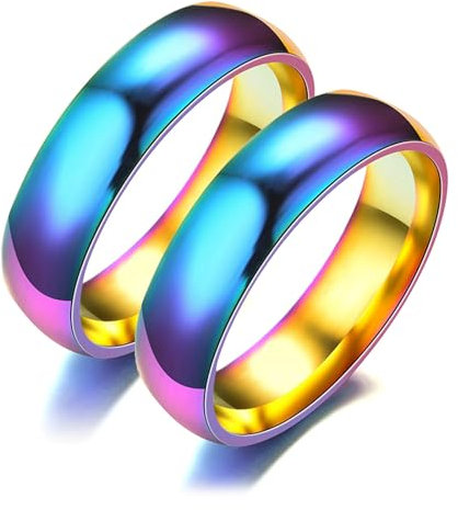 Daesar Trauringe für Sie und Ihn Set Edelstahl, Hochzeit Ringe 6MM Regenbogen Verlobungsringe Paar Ringe Personalisiert Multicolor Damen Gr.52 (16.6)& Herren Gr.70 (22.3)