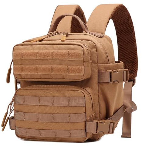 Vmokki Taktische Rucksack Klein 9 Liter Wanderrucksack Rückenbelüftung Anti Diebstahl für Wandern Reise Camping Trekking Jungen Mädchen Damen Herren (Khaki)