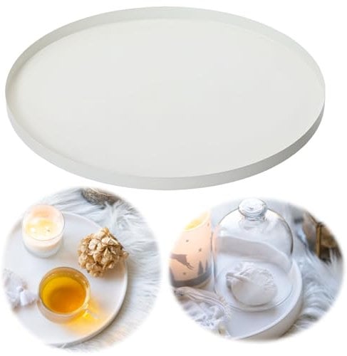 LS-LebenStil Metall Deko-Teller Weiß Ø30cm Rund Deko-Tablett Deko-Schale Kerzentablett Servierteller