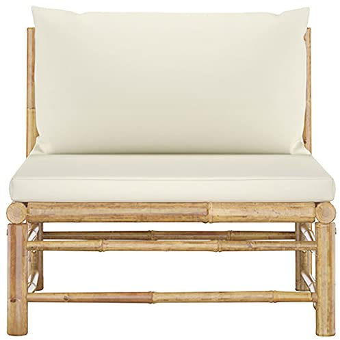 TJROO Terrassenmöbel Modulares Mittelsofa Gartensofas Terrassenmöbel mit Cremeweiß Kissen für den Außenbereich Modulares Design für Terrasse Loungeset aus Bambus
