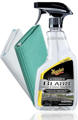 Meguiar's Ultimate Glass Cleaner & Water Repellent Kit de nettoyage pour vitres de voiture avec 2 chiffons de nettoyage pour vitres de voiture