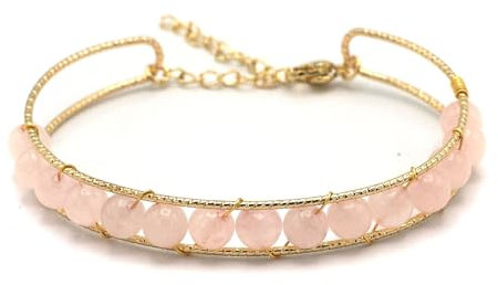 Miracles Minéraux Bracelet plaqué or avec pierre semi-précieuse, perles naturelles | création artisanale| lithothérapie (Alma| quartz rose)