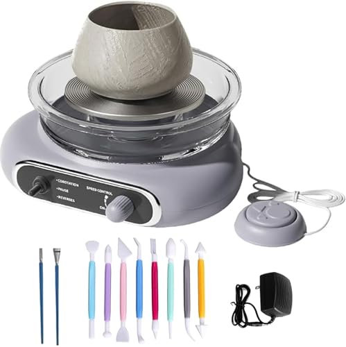 WaaYb Kit per Ceramica per Bambini, Macchina per Ceramica per Argilla, tornio Elettrico con Pedale Indipendente e Utensili in Terracotta, Macchina per Ceramica con Piatto Girevole Rimovibile