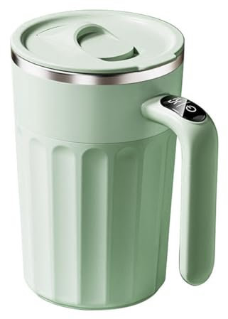 DONGKER Taza de café con agitación automática, taza magnética de acero inoxidable para mezclar leche con tapa deslizante y pantalla inteligente para leche, café, té, chocolate caliente
