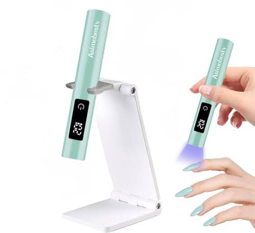 Asimebesty UV Lamps for Gel Nails, Mini Handheld UV LED Nail Lamp with Stand, Portable Rechargeable Nail Dryer with LED Screen 20/60/90S Timer Flash Cure UV Nail Lamp for Fast Drying Green