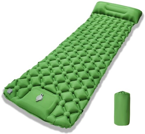 AQXONG Isomatte Selbstaufblasend, wasserdichte Aufblasbare Schlafmatte mit Fußpumpe und Kissen, Ultraleicht und Tragbar, Geeignet für Camping, Wandern, Angeln, Reisen und Outdoor - Grüne