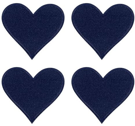 QUARKZMAN 4 Stück Patches zum Aufbügeln, 70mm Herz Flicken zum Aufbügeln, DIY Aufnäher zum Aufbügeln Zufällig Bügelbilder für Rucksäcke Hosen Kleidung Jacken Hüte, Dunkelblau