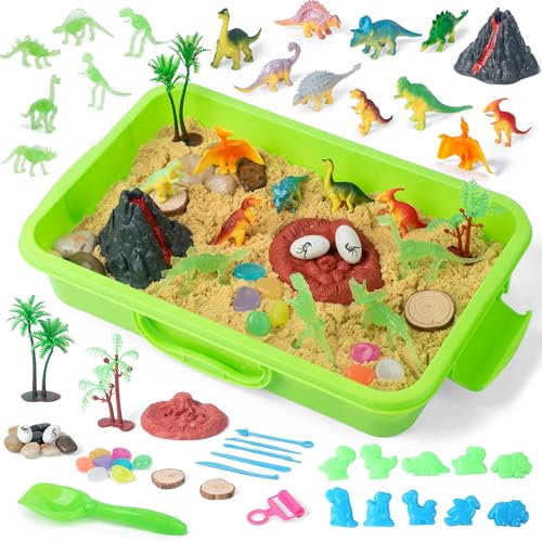 sikmcle Wonder Zauber-Sand Fantasie-Spaß,Magischer Kindersand mit Sandknete, Leucht-Dinosauriern, Sensorik-Behälter,Zubehör. Montessori-Spielzeug ab 3 Jahren für Indoor-Sandkasten oder unterwegs