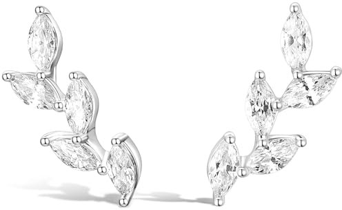 Titaniumcentral Ohrkletterer Ohrringe Stecker für Damen Blattform Marquise Zirkonia Knorpel Kleine Braut Hypoallergene Ohrstecker Silber