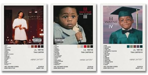 Sumooa A Set Of 3 Lil Poster Wayne Rapper Music Album Cover Poster Für Zimmer, Ästhetische Leinwand-Wandkunst, Schlafzimmer-Dekor Poster 08x12inch(20x30cm)-3pcs