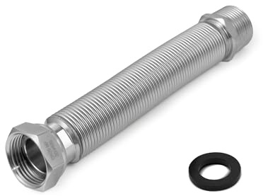 VANCOCO Tuyau Flexible Ondule en Acier Inoxydable de 1 26/34 - Longueur Réglable de 200 à 400 mm - Tuyau de Raccordement Universel en Acier Inoxydable