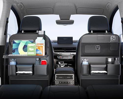 THOMIX Autositz Organizer für Jeep Renegade Compass Cherokee Grand Cherokee Wrangler, wasserdichte PU-Leder Rückenlehnentasche, Rücksitz-Organizer mit Klapptisch, Autositztasche für Kinder & Reisen