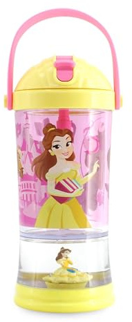 Disney Store Official, Belle, Strohhalm-Becher mit Schneekugel, 310 ml | Die Schöne und das Biest Kinder-Trinkflasche mit Glitzerboden, Schraubdeckel, Klappstrohhalm und Trageband, ab 4 Jahren