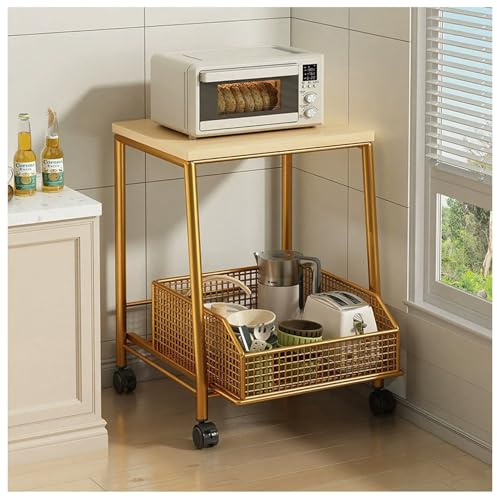 Chariot Utilitaire Pliable,Station à café nizer-de Cuisine 2 Niveaux avec tiroir,Support pour Micro-Ondes,étagère Rangement,crédence compacte Accessoires Machine café.