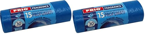 FRIO Lot de 30 Sacs Poubelle de 30 Litres Parfumés à la Fraîcheur Marine - 52x58cm, Couleur Bleu - Sacs Poubelle de Qualité Premium, Extra Résistants