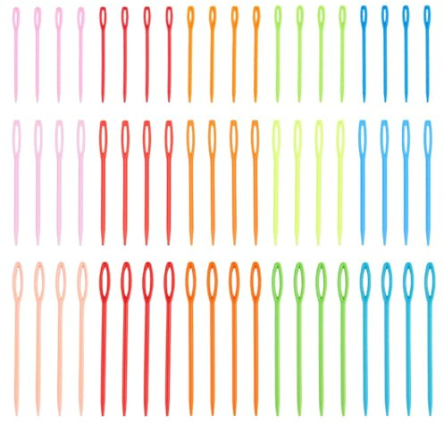 BDEPSTR Aghi per Cucire a Mano,Set di 60 Aghi da Lana,Aghis di Plastica,con Cruna Larga e Punta Smussata,Adatti per Filati e Maglieria,Ricamo,Artigianato,Fai da Te