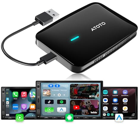 Adaptateur CarPlay Android Auto sans Fil, 2G+16G AI Box CarPlay pour Voitures avec CarPlay Filaire, Apps vidéo intégrées (Youtube/Netflix), DriveChat AI, Double Wi-FI, écran partagé,Câble en Y, CB4A