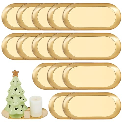 INTERWARM 20Pcs Gold Serving Trays, Stainless Steel Oval Trinket Platters | 17.5x8.2cm Jewelry Cosmetic Storage Trays, Decorative Vanity Trinket Trays for Bathroom Bedroom Dresser Console Table