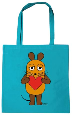 Logoshirt® Die Sendung mit der Maus Baumwolltasche 38x42 cm | Offiziell lizenziertes Maus-mit-Herz-Motiv, bedruckt, lange Henkel, ideal für Alltag und Einkauf, für Maus-Fans