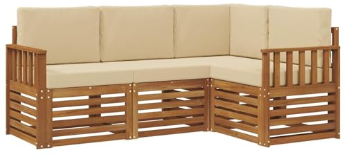 vidaXL Sofagarnituren 4 pcs Natur und Beige Massivholz Akazie, Outdoor Sofa, modernes Möbel, robuster Terrassen-Lounge, Garten, Sitzgelegenheit für Wohnzimmer-Set