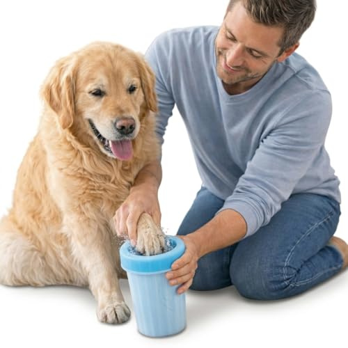 Dog Paw Cleaner Cup with Soft Silicone Bristles, Portable Mud Remover, Reusable Travel Paw Washer for Small, Medium and Large Dogs (Blue, 9 by 11cm)