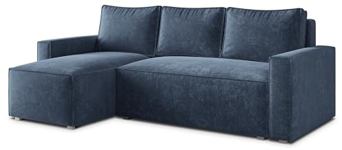 Masseno Ecksofa POTARO LM mit Schlaffunktion L-Form, Glamour Sofa mit Bettkasten, Wohnzimmersofa, Couch, Soffa, Bettsofa, Couchgarnitur - Blau, LUMO 05