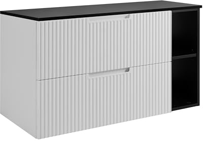 3E 3xE living.com Badezimmerschrank, Weiß/Schwarz, 80 (60 + 20) x 58,6 x 46 cm