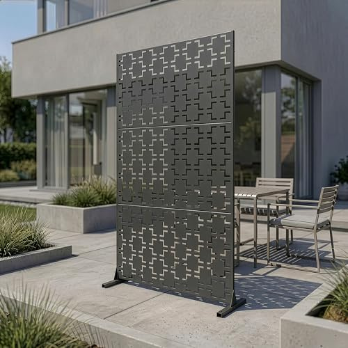 casa.pro Trennwand Basciano Raumteiler 180 x 90 cm Balkonsichtschutz Outdoor Indoor Raumtrenner Terrasse Garten Stahl Paravent freistehend Metall Anthrazitgrau