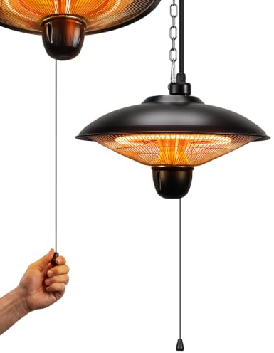 Jayseuw 1800 W Deckenheizstrahler mit Zugschalter, 3 Heizstufen, Schwarz | Elektrischer Terrassenstrahler zur Deckenmontage mit 3 Heizstufen für Balkon, Pavillon und überdachte Außenbereiche