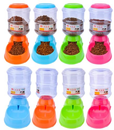 GATHINESS Distributeur Automatique pour Chat 3,5l Bol en Plastique Bleu et Tapis Antidérapant, Contrôle Quantité de Nourriture pour Animaux Domestiques D'intérieur