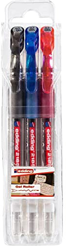 edding 2185 Gelroller - schwarz, rot, blau - 3er-Set - 0,7 mm - Gelstifte zum Schreiben, Malen, Bulletjournal - Gelmalstifte