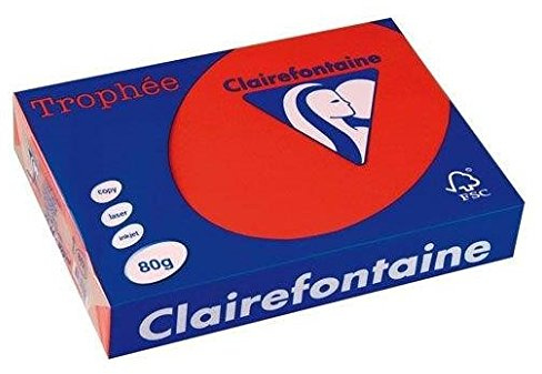 Clairefontaine 1873C - Ries mit 500 Blatt Druckerpapier / Kopierpapier Trophée, DIN A4 (21x29,7 cm), 80g, Ziegelrot intensive Farbe, 1 Ries