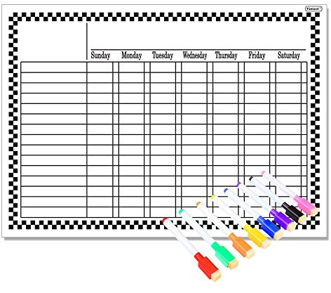Magnetischer Wochenplaner - Whiteboard für den Kühlschrank - abwischbare Magnet-Tafel für Organisation, Menüplanung und Einkaufsliste - inkl. 8 Marker(Englische Version)