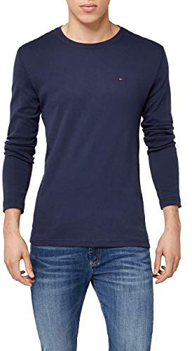 Tommy Jeans Men's Original Rib L/S Knit Tops, Blue, L