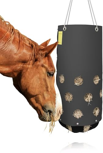 HeuToy Original Slow Feeder für Pferde – Heunetz Alternative & Heusack – Staubfreies Fressen – Rationierbare Heufütterung – Robuster HDPE Futterspender – Bausatz schwarz