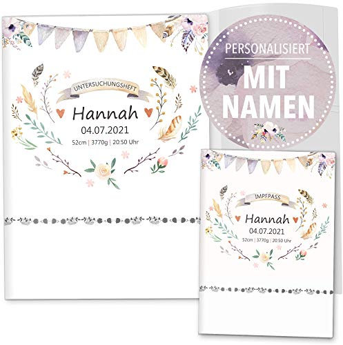 OLGS U-Heft und Impfpass Hüllen 3-teiliges Set Boho Freunde Tiere | Untersuchungsheft Schutzhülle & Impfpasshülle mit Namen (Uhefthülle, Impfpass Hülle Set personalisiert, ohne Motiv)