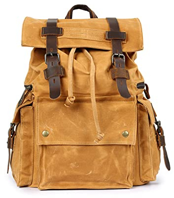 FANDARE Unisex Schulrucksack Teenager Rucksack für Herren/Damen Wanderrucksack Reise Daypack Schultasche Leinwand Gelb