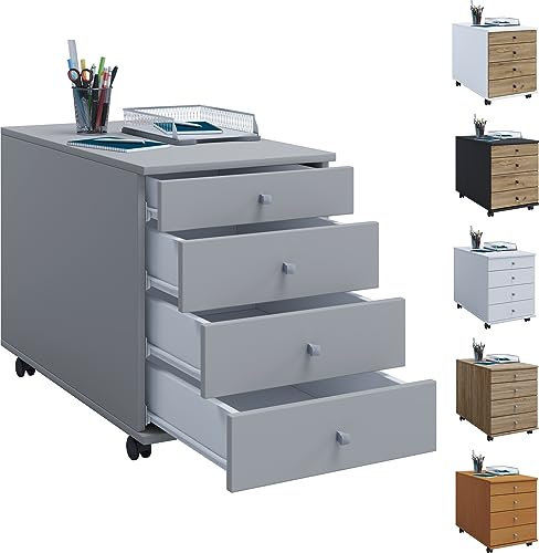 VCM Rollcontainer Beistellcontainer Bürocontainer Rollen rollbar Schublade Lona 50, Weiß