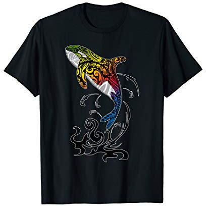 Orca Killerwal Wal Schwertwal Polynesian Tattoo Polynesisch T-Shirt