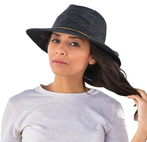 House of Ord Cape Town Caroline Fedora Faltbarer Sonnenhut für Damen Strohhut mit UV Schutz - 4 Farben in Größe M/58cm - Größe: M/L: 58 cm Farbe: Mixed Schwarz