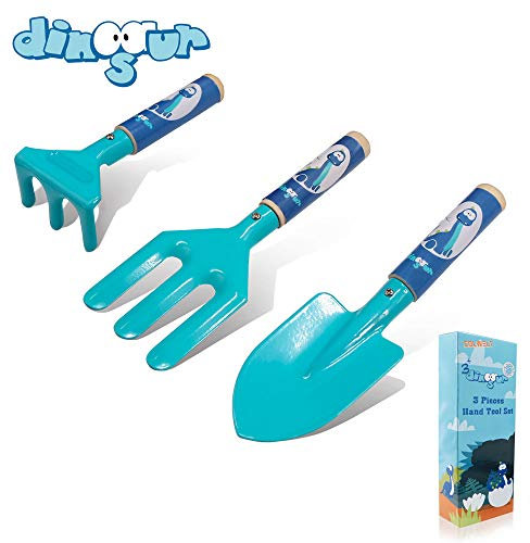 Colwelt Kids Garden Tools, 3PCS Kids Gardening Set with Durable Metal Head and Sturdy Wooden Handle, Gardening Tools for Kids for Sand or Gardening