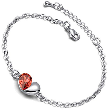GWG Jewellery Sterling Silber beschichtet, Herz in Kette verziert mit Topas-Orange-Rotem Kristall in Herzform, Armband in Geschenkbox für Frauen