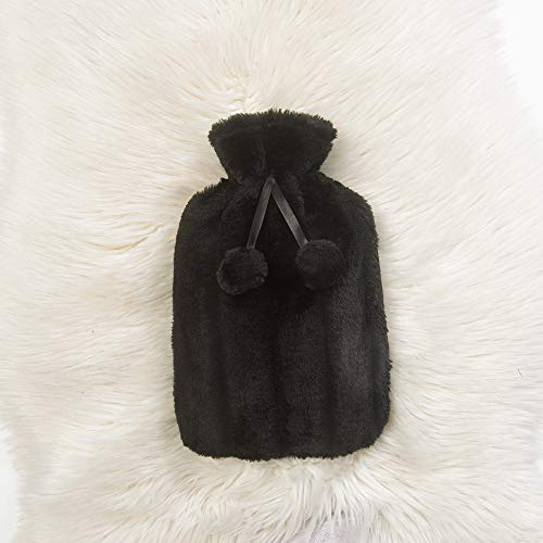 Zimel Homes- Premium Soft Fleece Faux Cover with Hot Water Bottle-2litre -Easily Removable Cover- Hot Water Bag for Pain Relief, Neck and Shoulders, Feet Warmer (Faux Fur Black)