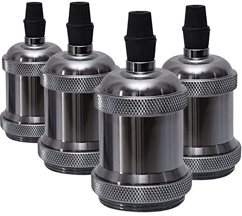Sevenpers Portalámparas Vintage E27, 4 piezas Casquillos para Bombillas Adaptadores de Portalámparas Cerámica Edison retro lámpara, para Hogares Oficinas Bares Restaurantes (Negro)