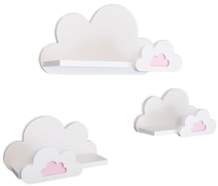 MOLILAND 3er Set Wandregal Kinderzimmer Weiß | Babyzimmer Wolkenregal für Bücher, Spielzeug, Dekoration | Regal Wolke aus Holz | Wolke Wandregal Moli mit zusätzlichen Wolken - Premium