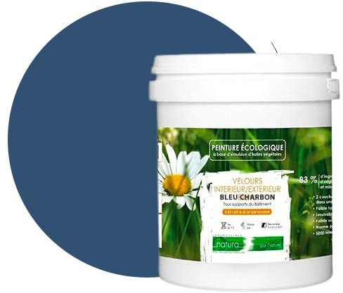BOX DECO COULEURS Pintura natural ecológica interior exterior con aspecto terciopelo Natura – 1 l/13 m² [Clase energética A+], azul carbón