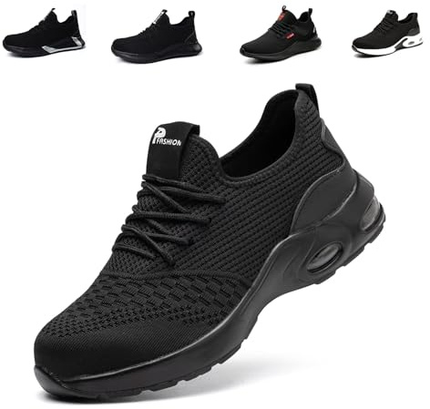Steel Toe Caps Trainers Lightweight Boots Womens Mens Work Industrial Work Shoes Black3 EU39 Convert UK5.5