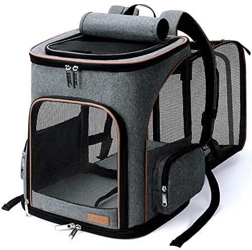 Lekereise Pet Carrier Backpack Expandable Cat Backpack for Medium Dogs and Large Cats 20-25 Lbs,14“L * 12.5 W * 16.14 H, Grey
