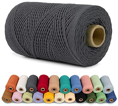 LEREATI Makramee Garn 1mm x 200m Baumwollgarn Baumwollkordel Baumwollseil Baumwollschnur, Macrame Cord 1mm for Makramee und DIY Basteln, Traumfänger, Garten, Hochzeit Dekorationen (Grau)
