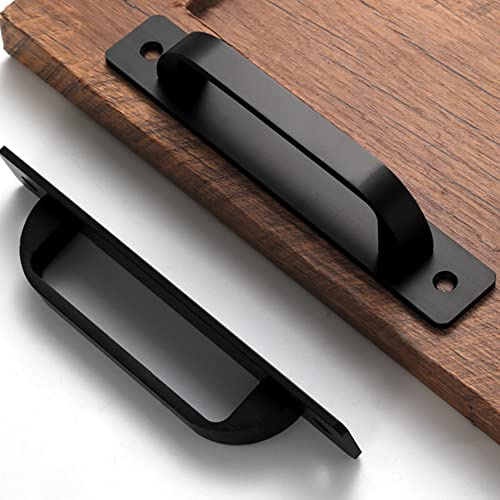 Westablize 2 Pack 5 Inch 128 mm Matte Black Square Cabinet Handles with Base Plate Aluminum Cabinet Pulls Drawer Pulls Sliding Door Pulls Black Cabinet Handles